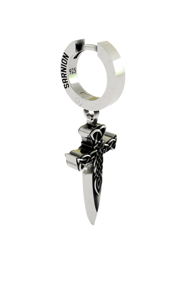 Celtic Sword Earring in 925 sterling silver worn as a bold statement of warrior heritage and fantasy style