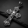Chicano Rose Cross Pendant 925 sterling silver - angled view showcasing detailed rose terminals and Jesus corpus with oxidized finish