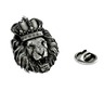 Crowned Lion King Pin in 925 sterling silver, front view of the roaring lion wearing a royal crown.