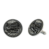 Detailed Crocodile 925 sterling silver cufflinks - angled pair view showcasing the full swamp diorama with alligator and reeds.