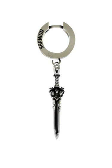 Gothic Sword Earring in 925 sterling silver - front view showcasing the detailed demon skull hilt and polished blade