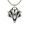 Griffin School Pendant inspired by The Witcher, front view of the sharp, geometric griffin head in sterling silver.