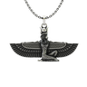 Isis Wings Pendant in 925 sterling silver, front view showcasing the kneeling Egyptian goddess with outstretched wings.