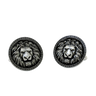 Lion Cufflinks in 925 sterling silver - a direct front view showcasing the detailed lion head and Greek Key border.