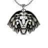 Manticore School Pendant inspired by The Witcher, front view of the sharp, geometric manticore head in sterling silver.