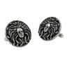 Medusa Head 925 sterling silver cufflinks - angled view showing the pair's intricate snake hair details and Greek key border.