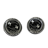Memento Mori Pisces Cufflinks in 925 sterling silver - front view showing the detailed fishbone skeletons and zodiac inscription.