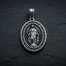 Miraculous Medal Pendant 925 sterling silver - front view featuring Virgin Mary with rays of grace and 1830 inscription