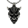 Oni Mask Pendant in 925 sterling silver, front view showcasing the ferocious Japanese demon face.