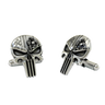Punisher Skull Biker 925 sterling silver cufflinks - angled pair view showcasing the American flag and motorcycle details.