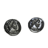 Roman Emperor Hadrian 925 sterling silver cufflinks - angled pair view of the authentic 'Hadrianus Augustus' coin replica.