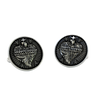 Sacred Heart Cufflinks in 925 sterling silver - a direct front view showcasing the detailed heart, cross, and crown of thorns.
