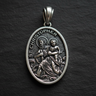 Saint Christopher Medal Pendant 925 sterling silver pendant - angled view showcasing detailed Christopher carrying Christ child across water