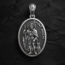 Saint Roch Medal Pendant 925 sterling silver pendant - angled view showcasing detailed saint figure with pilgrim staff and dog