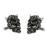 Samurai Oni Mask 925 sterling silver cufflinks - face-to-face view showcasing the symmetrical demonic design and polished horns.