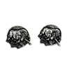 Side angle of the Charging Bull Cuffs in sterling silver, highlighting the three-dimensional musculature and sense of motion.