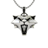 Side angle view of the Sterling Silver Cat School Pendant, highlighting the sharp, angular design and bared fangs