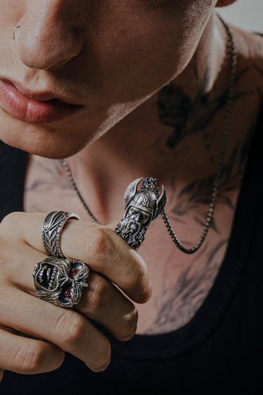 Side angle view of the Sterling Silver Norse Allfather Pendant, highlighting the detailed winged helmet and texture.