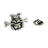 Silver Bulldog with Bone Lapel Pin in 925 sterling, front view of the tough, snarling bulldog face.