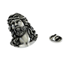 Silver Jesus Head Pin in 925 sterling, front view showing the sacred face of Christ with the crown of thorns.