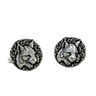 Silver Lynx Cufflinks in 925 sterling silver - a direct front view showcasing the detailed lynx head and oak leaf border.
