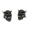 Silver Oni Mask Cufflinks in 925 sterling silver - a direct front view showcasing the symmetrical and fierce details of the Japanese demon design.
