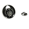 Silver Owl Lapel Pin in 925 sterling silver - detailed front view showcasing intricate feather design