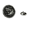 Silver Shark Lapel Pin in 925 sterling, front view of the fierce shark head bursting from the water.