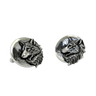 Silver Wolf Cufflinks in 925 sterling silver - front-on view showcasing the detailed wolf head and moonlit forest scene.