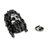 Silver Zeus Lapel Pin in 925 sterling, front view of the majestic Greek god's face.