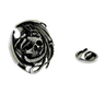 Skull and Dragon Lapel Pin in 925 sterling silver, front view showing the intricate fantasy design.