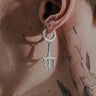 Trident Symbol Earring in 925 sterling silver - front view displaying the sharp, polished three-pronged design