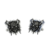 Viking Berserker Skull 925 sterling silver cufflinks - angled pair view of the horned warrior on a spiked shield.