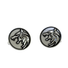 Witcher Wolf Cufflinks in 925 sterling silver - a direct front view of the iconic Wolf School Medallion design.