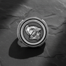 925 sterling silver Roman soldier ring with helmeted warrior profile and rope border on dark slate background