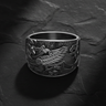 925 sterling silver griffin ring with Celtic knotwork and detailed wings displayed on dark slate background