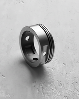 Top-down view of the men's Silver Piston Ring, detailing the mechanical design and smooth interior for comfortable wear.