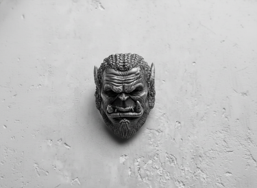 Direct front view of the 925 sterling Silver Orc Ring, focusing on the symmetrical design and detailed warrior beard.