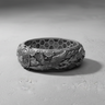 Front view of the Dragon Phoenix Ring in silver, showcasing the detailed phoenix carving, auspicious clouds, and 'Fortune' symbol.