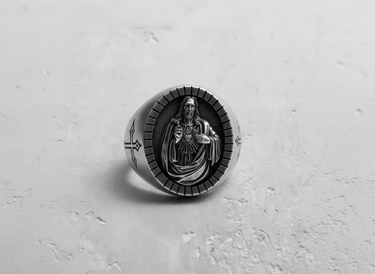 Silver Jesus Signet Ring