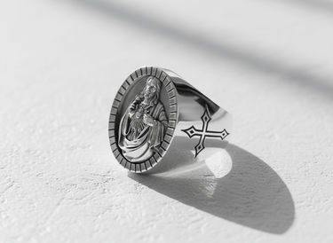 Silver Sacred Heart Jesus Ring
