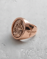 Rose gold plated 925 sterling silver Sacred Heart Jesus ring with fluted bezel design