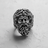 Front view of the oxidized Silver Zeus Ring, highlighting the intricate carving of the beard and hair in 925 sterling silver.
