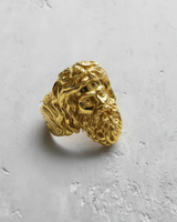 Yellow gold plated Silver Zeus Ring shown at an angle, capturing the lustrous finish and powerful mythological design details.