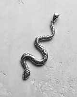 Top view of 925 sterling silver snake pendant featuring intricate geometric scale detailing