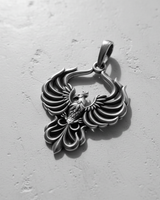 Handcrafted 925 sterling silver phoenix pendant featuring mythical bird design and dark oxidized finish style