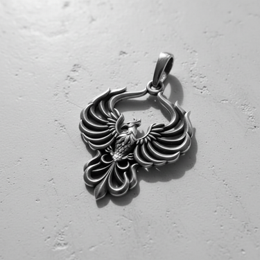 Handcrafted 925 sterling silver phoenix pendant featuring mythical bird design and dark oxidized finish style