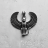 Top-down view of the silver Egyptian Cat Pendant showing the full spread of the detailed, feathered wings on a textured surface.