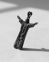 Side profile of the 925 sterling silver Jesus pendant, showcasing the three-dimensional depth and intricate metalwork details.