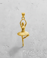Yellow gold plated 925 silver ballerina pendant with a polished finish, capturing the elegance of a dancer in an elegant pose.